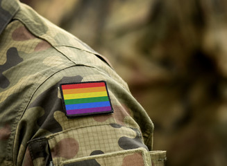 Rainbow flag (LGBT movement) on military uniform. Integration of homosexuals in the military....