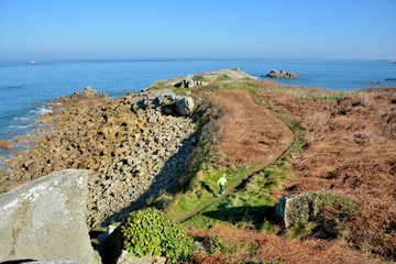 Young boy jogging at the sea in Brittany. France