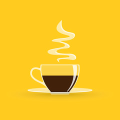 Cup of Fresh Coffee Vector. Decorative Design for Cafeteria. Flat Style.