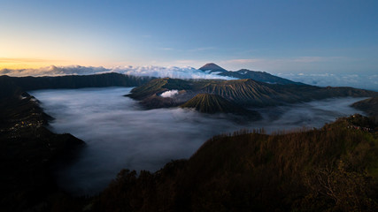 Sunrise sunset over the mountain Bromo