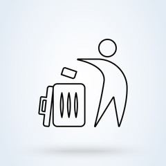 Trash and Tidy man symbol. outline vector modern icon design illustration