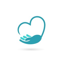 hand holds heart icon, isolated vector symbol
