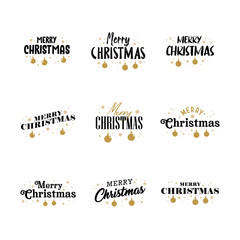 Merry Christmas, typography lettering badge emblems collection. Vector Xmas design for postcard, invitation, greeting card.