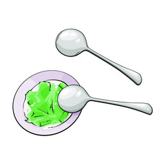 Hand drawn sketch of soup with spoon, vector line art sketch illustration isolated on white background