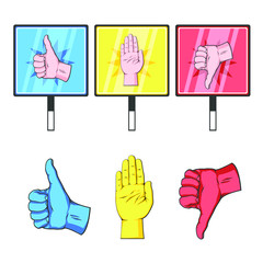Realistic hand drawn sketch of hands with finger up and down, vector illustration
