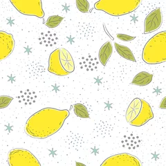 Papier Peint photo autocollant Citrons Modèle sans couture avec des citrons mignons. Style scandinave dessiné à la main. Illustration vectorielle
