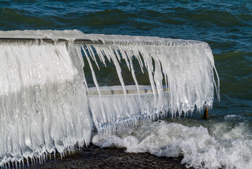 wind and the very low temperatures created a winter wonderland on the Geneva lake, Switzerland