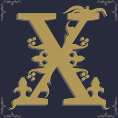 Capital letter X. Vintage style. For personality, initials, packaging, books, decor.