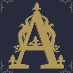 Capital letter A. Vintage style. For personality, initials, packaging, books, decor.