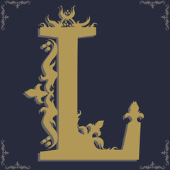 Capital letter L. Vintage style. For personality, initials, packaging, books, decor.