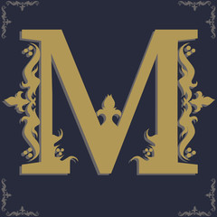 Capital letter M. Vintage style. For personality, initials, packaging, books, decor.