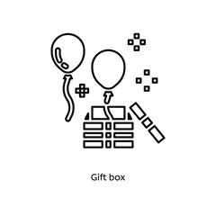 Gift box with balloons linear icon vector illustration on white background