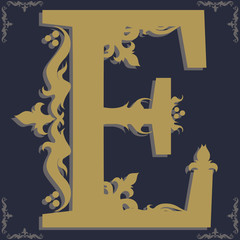 Capital letter E. Vintage style. For personality, initials, packaging, books, decor.