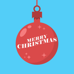 Merry Christmas on Xmas ball tree decoration. Vector Lettering, decorative template for seasonal greeting card.