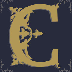 Capital letter C. Vintage style. For personality, initials, packaging, books, decor.