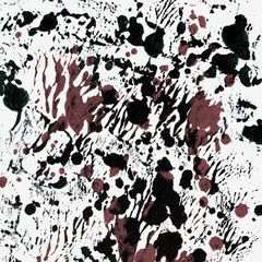 Gouache illustration. Abstract image of black and brick colors, gradient, spots, drops, strokes, stripes and brush strokes.