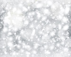 Gray abstract background with white snowflakes winter and bokeh stars blurred beautiful shiny light, use illustration Christmas new year wallpaper backdrop and texture your product.