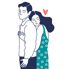 Romantic couples isolated on white background. Love, love story, relationship. Vector design concept for Valentines Day and other users. Hand drawn illustration for 14 February greeting card. 