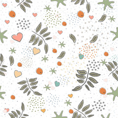 Seamless Cute Pattern with colorful leaves. Scandinavian Style.