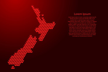 New Zealand map from 3D red cubes isometric abstract concept, square pattern, angular geometric shape, for banner, poster. Vector illustration.