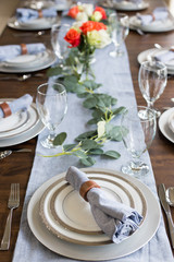 Simple and lovely modern traditional table setting using Crestwood Platinum china by Noritake