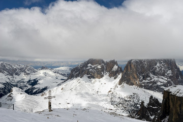 Fototapeta na wymiar View from Sass Pordoi in the Upper Part of Val di Fassa
