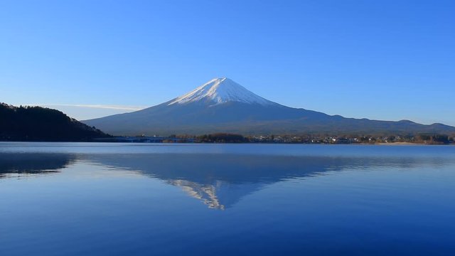 20191205河口湖からの青空の逆さ富士山