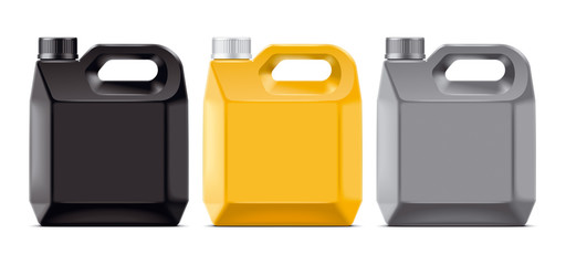 A set of Jerricans. Version of Plastic Black, Yellow, Grey colors.