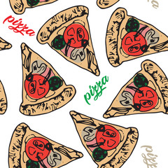 Vector sketch illustration of sliced Italian pizza pattern