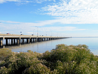 Fototapeta na wymiar The three-mile bridge across Pensacola Bay.