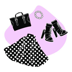 set of women's accessories, bag, shoes, clothes