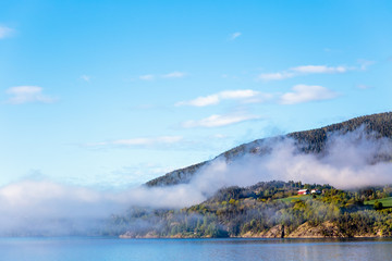 Scenery of smoke coming out of the mountains in Notodden, Telemark, Norway