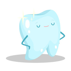 Blue healthy clean tooth standing feeling happy vector illustration