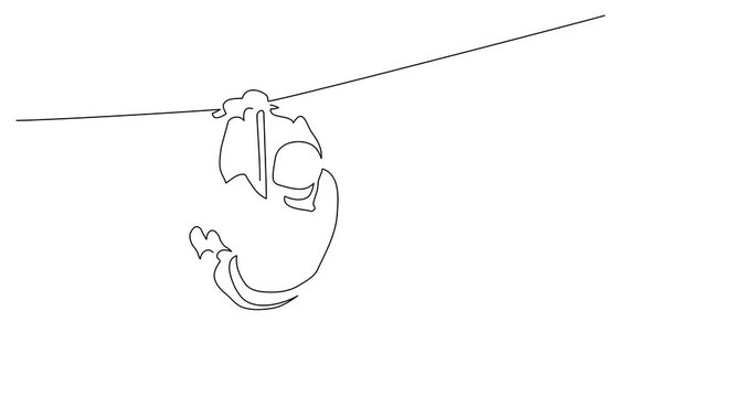 Person practicing zip-line line drawing, animated illustration design. Outdoor sports collection.