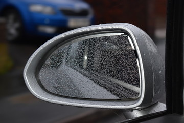 Car Side Mirror with rainy view 