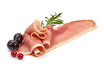 Prosciutto meat, Traditional smoked jamon, isolated on white background