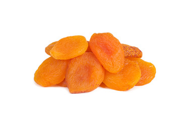 heap of dried apricots isolated on white background