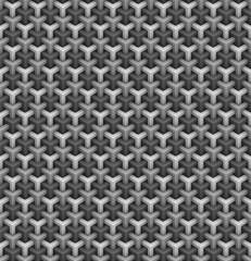 3D isometric seamless pattern.Geometric tileable background in grayscale.