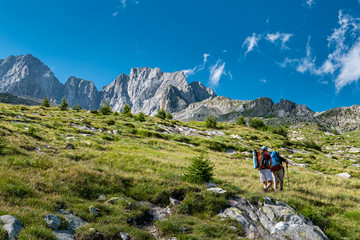 Backpacker in the italian alps
