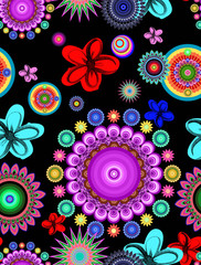 Fototapeta premium Colored geometric pattern. Traditional, ethnic, folk background with hand drawn multicolor flowers. - illustration