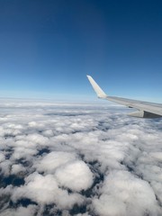 wing of an airplane flying above the clouds