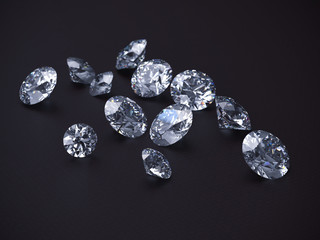 Diamonds, close-up on a dark background. 3d rendering.