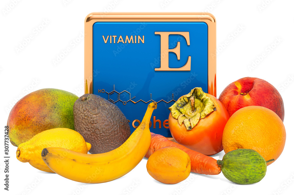 Wall mural foods highest in vitamin e, 3d rendering