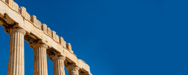 Part of Acropolis of Athens. Panoramic view with copy space.