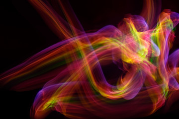 Chaotic movement of different bands on a black background