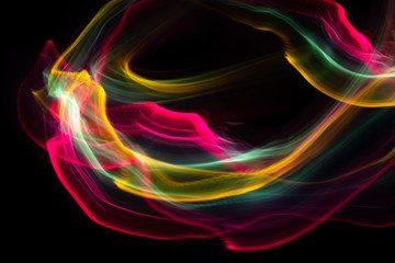 Chaotic movement of different bands on a black background