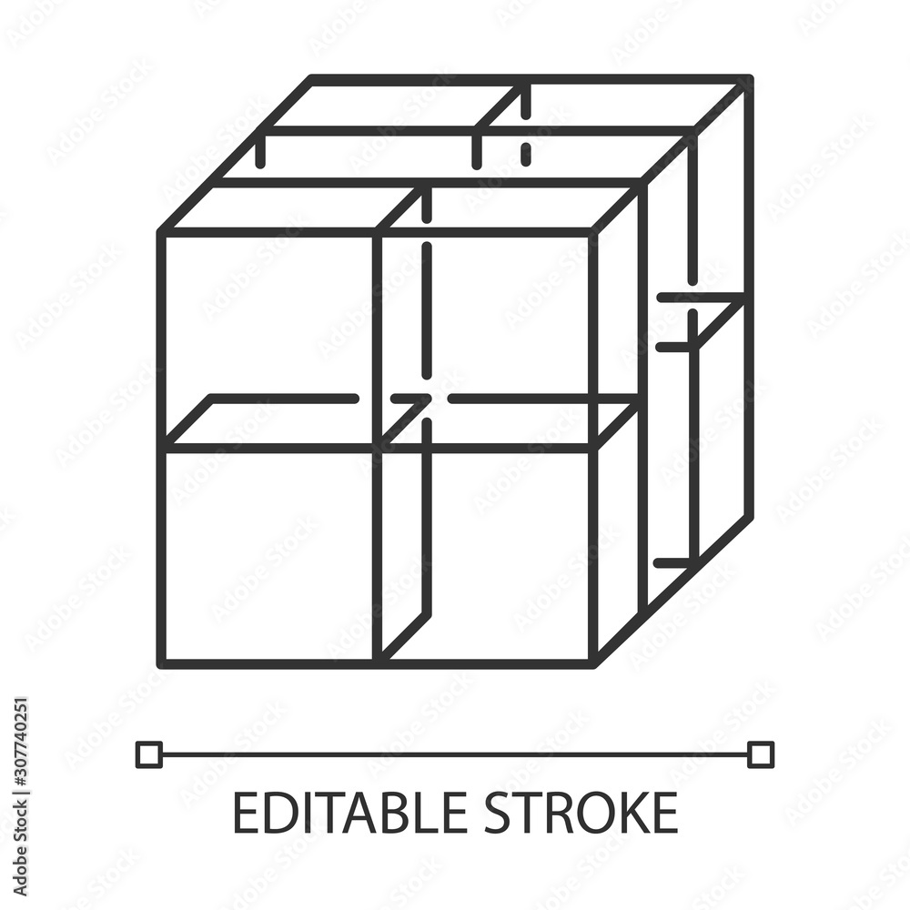 Poster cube linear icon. geometric gridded figure. graphic abstract shape. polygonal element. complex isome