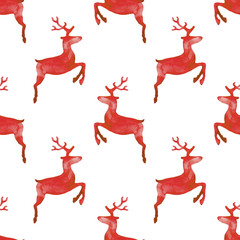 Watercolor illustration of painted red ink deer pattern set isolated on white background