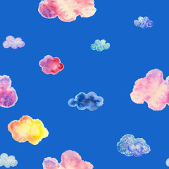 Hand drawn watercolor seamless pattern with clouds.