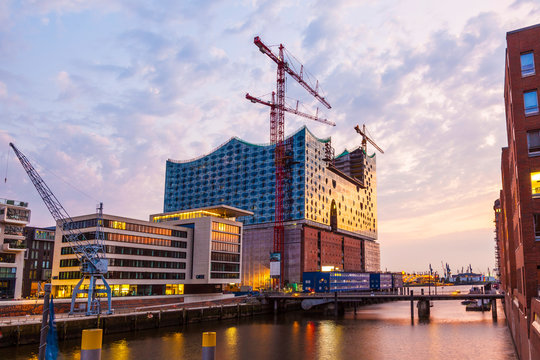 Construction site of the new Elbphilharmonic building in the Harbor City